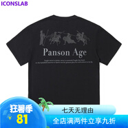 ICONS Lab300G重磅美式斯巴達(dá)時代印花潮牌圓領(lǐng)情侶短袖T恤男女t恤 灰騎士Panson-黑色【重磅300g】 S  【建議70-90斤】