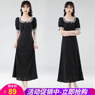 歐貝汐2025夏季新款黑色波點(diǎn)連衣裙女花邊韓系別致穿搭長(zhǎng)裙 黑色波點(diǎn) S