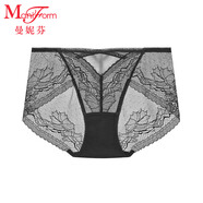 曼妮芬新款性感蕾絲透氣中低腰內(nèi)褲 女士抗菌底檔短褲底褲 020黑色 M 160/90