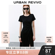 UR2025春季新款女裝簡(jiǎn)約褶皺開衩修身短袖連衣裙UWM750014 黑色 XS