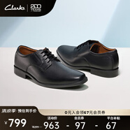 Clarks其樂泰頓系列男士德比鞋布洛克正裝商務舒適皮鞋男 黑色 261103508 （加寬楦） 42.5