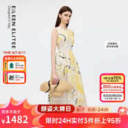 朗姿歐洲EiLEEN ELITEE100苧麻印花連衣裙設(shè)計(jì)感2025年夏季新款 檸檬黃色 S