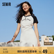 森馬連衣裙女插肩袖修身收腰夏季字母開叉短裙運動風109324114025