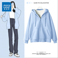 真維斯（JEANSWEST）衛(wèi)衣女春秋季新款外套女開(kāi)衫連帽情侶男女裝上衣服小個(gè)子休閑寬松 天藍(lán) 純色 M