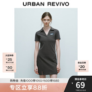 UR2025春季新款女裝休閑撞色字母刺繡短袖連衣裙UYY750026 中灰 S
