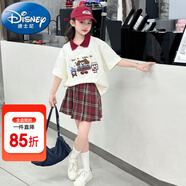 迪士尼（Disney）童裝女童套裝夏季2024新款中大童女孩夏裝扎染純棉短袖T恤半身裙 杏色2505款 130 建議身高120-130cm年齡7-8周歲