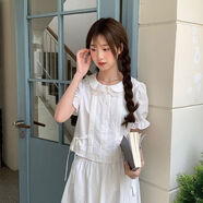 減齡少女蝴蝶系帶襯衫+半身裙夏季甜美森系復古學(xué)院風(fēng)休閑兩件套 上衣十裙子(套裝) S