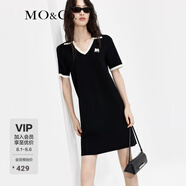 MO&Co.POLO領(lǐng)V領(lǐng)撞色邊短袖連衣裙法式氣質(zhì)設(shè)計感裙子女 黑色 S 160