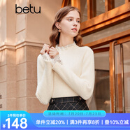百圖betu女裝冬季新款毛衣蕾絲花邊半高領(lǐng)長(zhǎng)袖打底衫女2311T30 米白 L