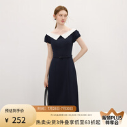 范思藍(lán)恩撞色拼接燈籠袖連衣裙女2025夏新款一字襯衫領(lǐng)中長(zhǎng)裙2849 藏藍(lán)色 L