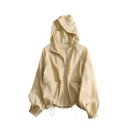 塔馳密司原宿風(fēng)寬松長(cháng)袖防曬服女夏季輕薄糖果色連帽長(cháng)袖空調衫 淺黃色 M