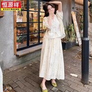 恒源祥國風(fēng)新中式溫柔棉麻時(shí)尚休閑套裝長(cháng)裙女夏新款顯瘦氣質(zhì)印花兩件套 杏色半身裙 棉麻高品質(zhì) 均碼 80-120斤