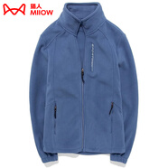 貓人（MiiOW）秋冬季加絨衛(wèi)衣抓絨衣女男搖粒絨外套加厚保暖防風立領(lǐng)沖鋒衣內(nèi)膽 ZZ669牛仔藍-男 2XL