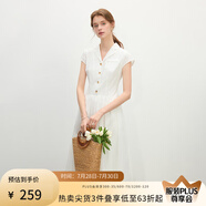 范思藍(lán)恩法式復(fù)古翻領(lǐng)短袖襯衫連衣裙女2025夏裝新款高腰A字裙子 白色 S