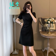 綠夕（REAXUR）女士裙子女夏季2025新款小個(gè)子連衣裙夏天氣質(zhì)收腰顯瘦黑色衣服 黑色 M