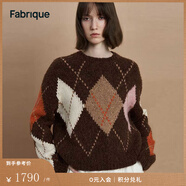 Fabrique焦糖棕菱格貝貝羊駝毛套頭毛衣女2024冬季新品 拼色格子 XS