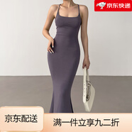 包臀連衣裙吊帶夏歐美式魚尾露背后媽連衣裙女綁帶抹胸修身緊身吊 灰色 S