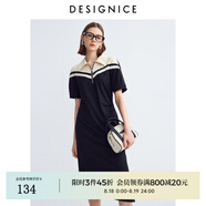 迪賽尼斯（DESIGNICE）2024年夏季新款通勤風(fēng)休閑顯瘦拼接Polo領(lǐng)高腰短袖連衣裙 黑白 S