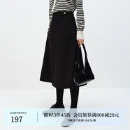 迪賽尼斯（DESIGNICE）冬季新款高腰綿羊毛黑色通勤A型長裙女毛呢半身裙 黑色 XL