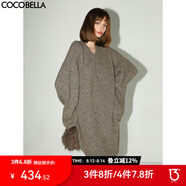 COCOBELLA質感花紗粗棒針毛衣裙軟糯V領加厚針織連衣裙MZ7065 燕麥可可 L