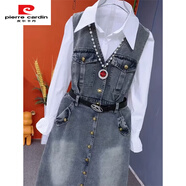 皮爾卡丹時(shí)尚兩件套2025新款秋裝韓版顯瘦牛仔無(wú)袖連衣裙時(shí)尚搭配長(cháng)袖襯衫 白色襯衫+牛仔裙 L 【建議90斤-105斤】