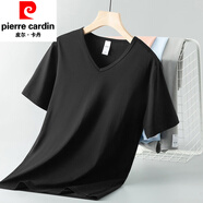 皮爾卡丹（pierre cardin）莫代爾棉t恤男短袖V領(lǐng)純色夏季冰絲速干涼感半袖上衣服打底衫體恤 黑色 【短V】 L 【105-120斤】