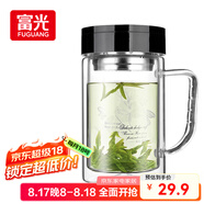 富光雙層玻璃杯商務(wù)泡茶杯子 大容量男女耐熱辦公水杯帶把黑色320ml