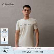 Calvin Klein Jeans夏季男女情侶中性年輕ck多色印花透氣修身短袖T恤J320931 ACF-牛乳白 2XL （推薦175-190斤）