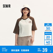 森馬（Semir）大力水手聯(lián)名短袖T恤女短款撞色插肩袖夏季寬松101324100083