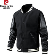 皮爾卡丹（pierre cardin）夾克男士外套秋冬季夾棉厚實(shí)男士時(shí)尚休閑棒球服男款飛行服棒球領(lǐng) 黑色 黑袖 M 115-130斤左右