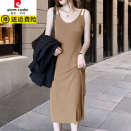 皮爾卡丹（pierre cardin）夏季連衣裙女2025新款螺紋冰絲吊帶裙長款背心裙韓版遮肉顯瘦裙子 卡其色 優(yōu)品 剩不多 M 建議95-110斤