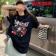 貝仙祺2025夏季新款重磅純棉韓國(guó)Mardi短袖銀同款雛菊印花上衣寬松夏季T 黑色A950 L 110-130斤