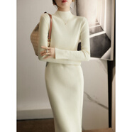 啄木鳥(niǎo)日本優(yōu)品秋冬季少女連衣長(cháng)裙半高領(lǐng)毛衣裙女長(cháng)袖針織高級感連衣裙 白色 L