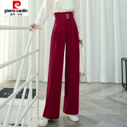皮爾卡丹（pierre cardin）送腰帶高腰闊腿西裝褲女2025春秋加厚新款拖地寬松顯瘦直筒休閑褲 酒紅色【含腰帶】 M 【2尺腰 95-105斤】