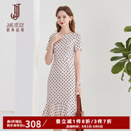 經(jīng)典故事（JANE STORY）復古黑白波點(diǎn)緞面連衣裙女2024夏季新款高級感魚(yú)尾裙修身印花裙子 A83杏黑波點(diǎn) L