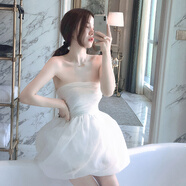 勤記短款連衣裙女夏小個(gè)子蓬蓬裙收腰遮肉顯瘦甜美超仙白色歐根紗蓬蓬 白色 S