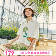 飛鳥和新酒POLO領(lǐng)短袖T恤女印花2025夏季新款寬松復(fù)古短小衫 其他米白HRA03 L