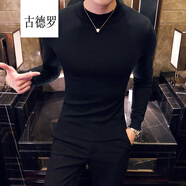 古德羅 GUDEILUO英倫簡約修身內搭低領毛衣男圓領緊身針織衫秋冬發(fā)型師打底衫男潮 07黑色 L （100-115斤）