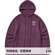 BEASTER鬼臉刺繡圖案連帽針織開衫男秋季新款寬松復(fù)古毛衣外套女 花紫色 M