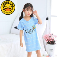 G.DUCKKIDS兒童睡裙夏季純棉睡衣薄款2023夏天寬松小女孩女童短袖公主連衣裙 蘭猴子 100 cm 建議高75-85cm1-12歲