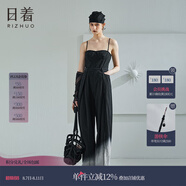 日著（rizhuo）無袖牛仔連體褲女2024夏季新復(fù)古回潮顯瘦休閑直筒連體衣長褲子 唰黑 S