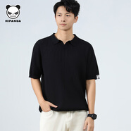 HIPANDAHiPanda夏季男士短袖T恤針織時(shí)尚休閑百搭半袖寬松冰涼翻領(lǐng)舒適 黑色 M (建議100-120斤)