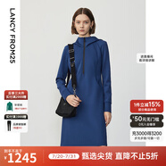 朗姿設(shè)計(jì)感復(fù)古休閑連帽收腰輕運(yùn)動(dòng)衛(wèi)衣連衣裙冬季新款裙子 艦隊(duì)藍(lán)色2 L