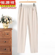恒源祥中老年2025夏季新品冰絲褲子冰絲透氣薄款純棉百搭時(shí)尚女裝媽媽褲 米白 XL (建議80-100斤)