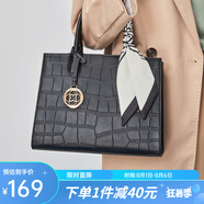 稻草人（MEXICAN）女包潮流休閑百搭絲巾氣質(zhì)手提包單肩包大容量生日禮物送媽媽 黑色-絲巾款B
