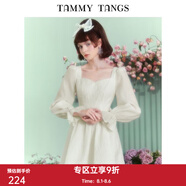 糖力【商場(chǎng)同款】春秋新款氣質(zhì)精致立體提花露背蝴蝶結(jié)連衣裙女 杏色 S