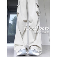 棉致美式工裝速干休閑褲子女春秋季2025新款高腰直筒寬松闊腿褲 2131白色【高品質(zhì)19.5】 L 100-115斤