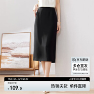 尚都比拉梨型遮胯顯瘦優(yōu)雅通勤直筒西裝裙夏季開(kāi)叉半身裙 黑色 M 