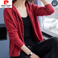 皮爾卡丹（pierre cardin）2025年早秋新款韓版女裝上衣二八月連帽毛衣外套春秋外搭針織開(kāi)衫 紅色+優(yōu)質(zhì)版 M 90-100斤