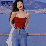 多菲尼森（dophnison）吊帶背心女紅色帶胸墊內(nèi)搭外穿少女抹胸內(nèi)衣純欲辣妹顯瘦打底上衣 紅色長版(80-135斤） 均碼